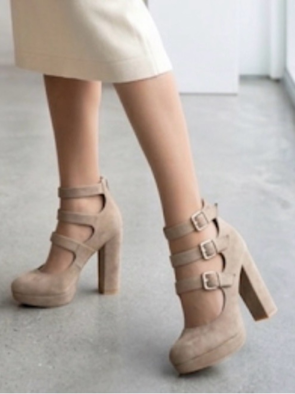 Pazzle Beige Block Heel Shoes
